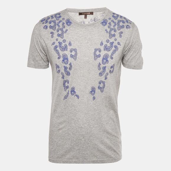 Roberto Cavalli Grey Paisley Print Jersey Crew Neck T-Shirt M